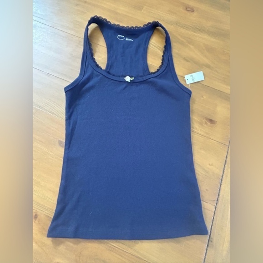 NWT Aerie Navy Lace-Trim Racerback Tank
